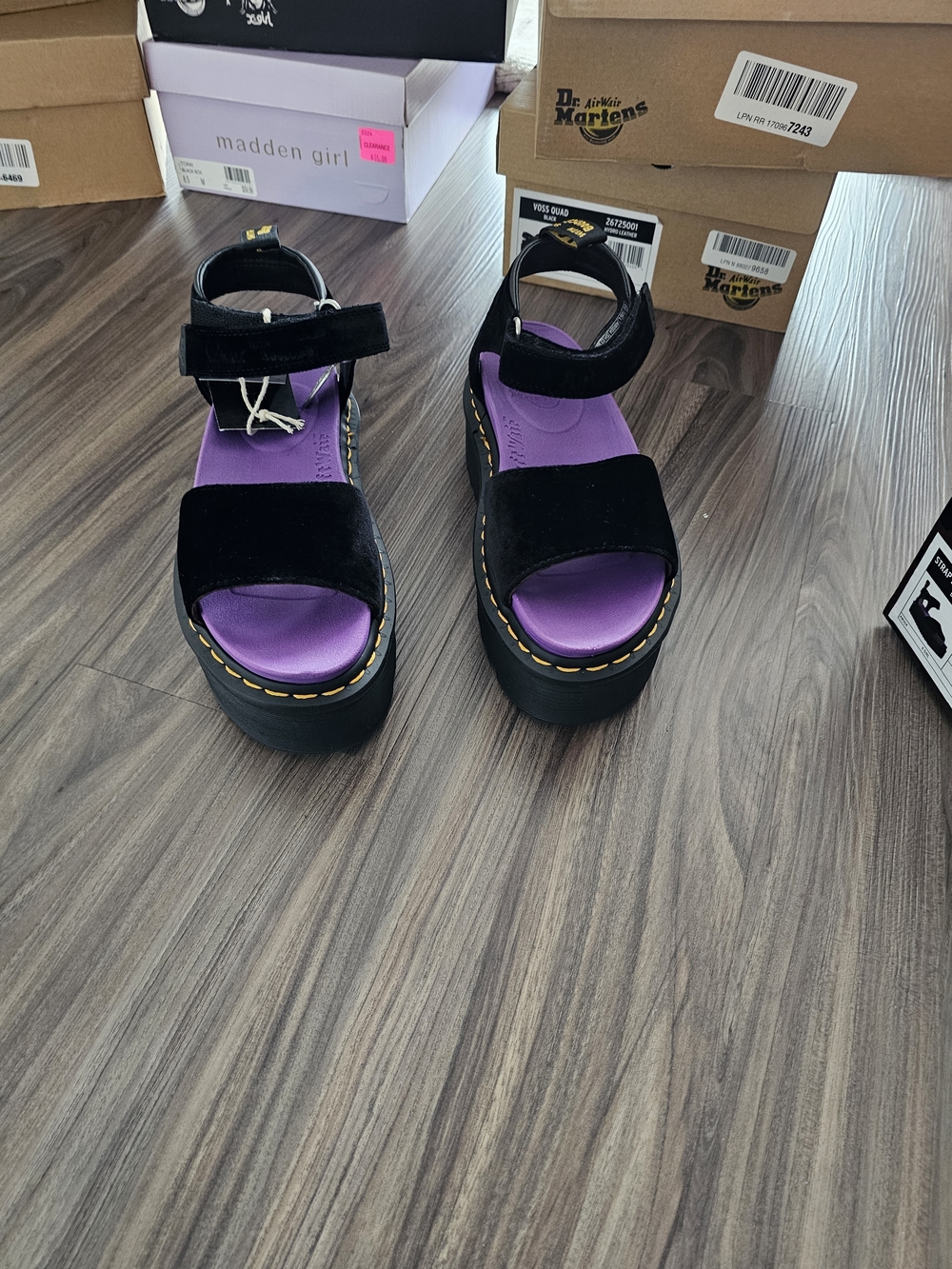 Dr. Martens Strap Sandal X-Girl Black Velvet Sandals with Purple Footbed UK5/US7 - Picture 3 of 6